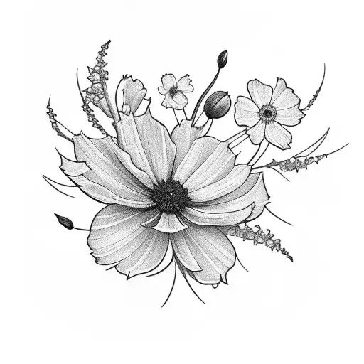 cosmos flowers and violet flowers tattoo design idea