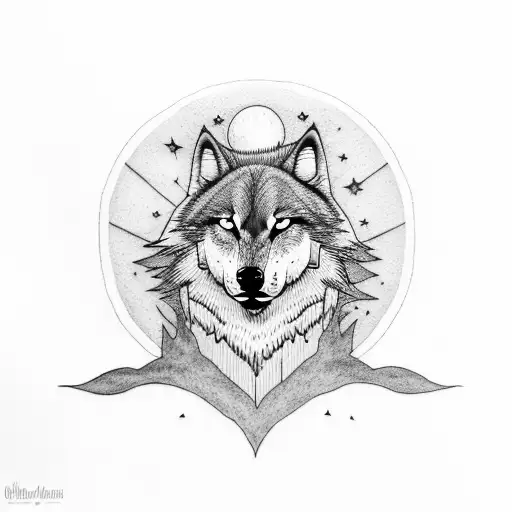 A minimalist tattoo design of a lone wolf howling at the moon, symbolizing independence and inner strength tattoo design idea