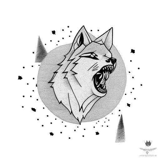 A minimalist tattoo design of a lone wolf howling at the moon, symbolizing independence and inner strength tattoo design idea