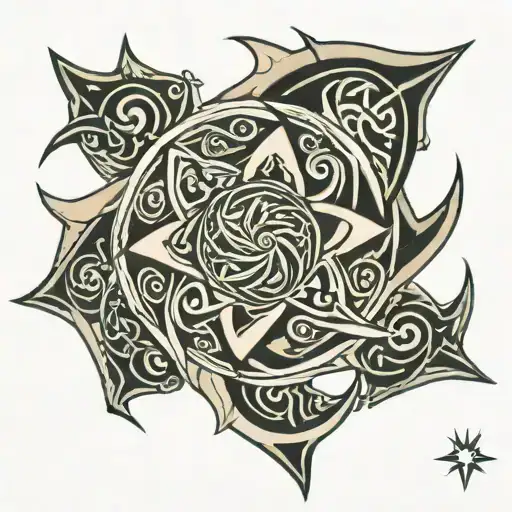 9-pointed star rotating spiral celtic circle spiral turbine tattoo design idea