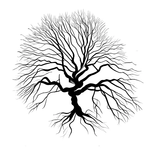 willow tree with roots forming an eye tattoo design idea