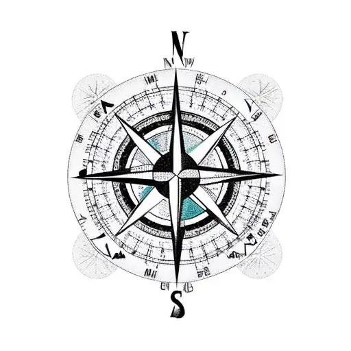 compass with arrows at North and South, and Nordic symbols on east and west  tattoo design idea