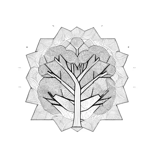 olive tree in hexagonal frame tattoo design idea
