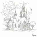 old church burning tattoo design idea