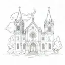 old church burning tattoo design idea