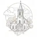old church burning tattoo design idea