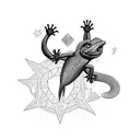 shadow of a lizard against a background of stars and smoke tattoo design idea
