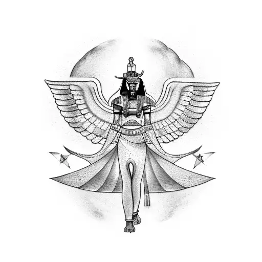 Mysterious witch casting spells with hieroglyphs in an Egyptian temple tattoo design idea