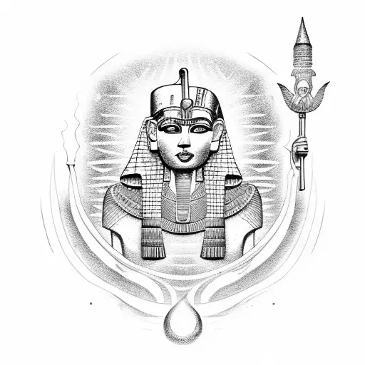 Mysterious witch casting spells with hieroglyphs in an Egyptian temple tattoo design idea