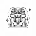 Mysterious witch casting spells with hieroglyphs in an Egyptian temple tattoo design idea