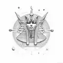 Mysterious witch casting spells with hieroglyphs in an Egyptian temple tattoo design idea