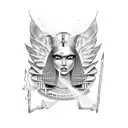 Mysterious witch casting spells with hieroglyphs in an Egyptian temple tattoo design idea