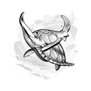 sea turtle 2 hammerhead sharks tattoo design idea