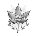 Olive branch with maple leaf and peonies coming out of it tattoo design idea
