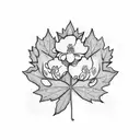 Olive branch with maple leaf and peonies coming out of it tattoo design idea