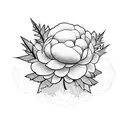 Olive branch with maple leaf and peonies coming out of it tattoo design idea