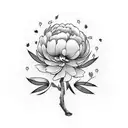 Olive branch with maple leaf and peonies coming out of it tattoo design idea