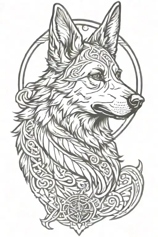 German shepherd norse Valkyrie symbol tattoo design idea