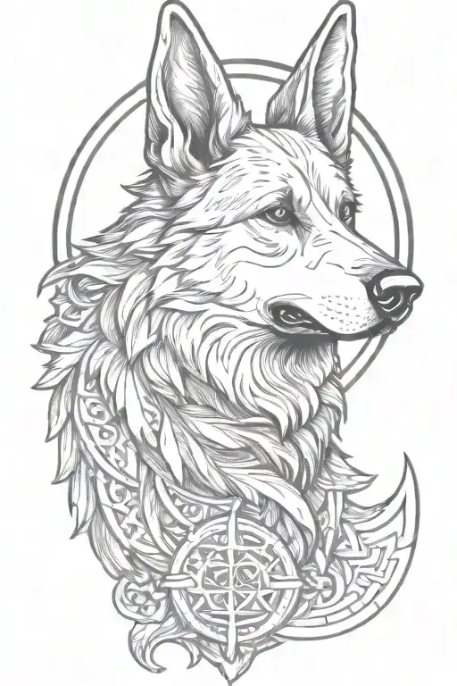 German shepherd norse Valkyrie symbol tattoo design idea