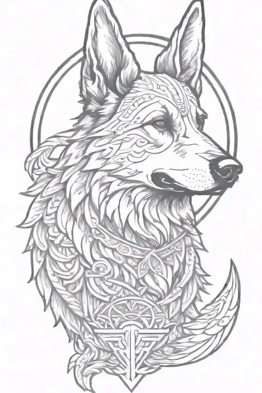 German shepherd norse Valkyrie symbol tattoo design idea