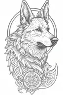 German shepherd norse Valkyrie symbol tattoo design idea