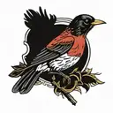 Red Robin bird with Roman numerals representing important dates tattoo design idea