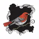Red Robin bird with Roman numerals representing important dates tattoo design idea