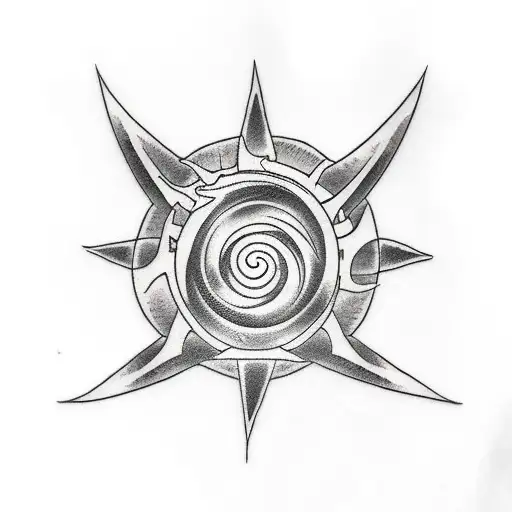 Naruto swirl with two demon slayer swords  tattoo design idea
