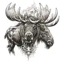 A realistic depiction of a moose, buffalo, and longhorn coming together to form a unique symbol of strength and unity tattoo design idea