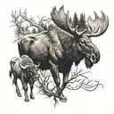 A realistic depiction of a moose, buffalo, and longhorn coming together to form a unique symbol of strength and unity tattoo design idea