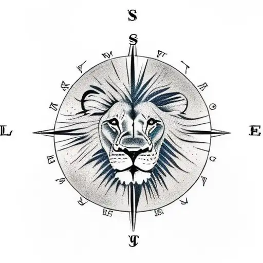 lion with compass eye tattoo design idea