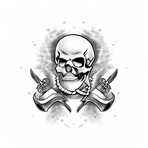 pirate skull with crossed  pistols tattoo design idea