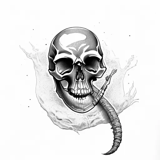 Skull redhead 2 meters with mutilated hand tattoo design idea