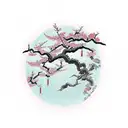 Japanese temple with torii and cherry blossoms  tattoo design idea