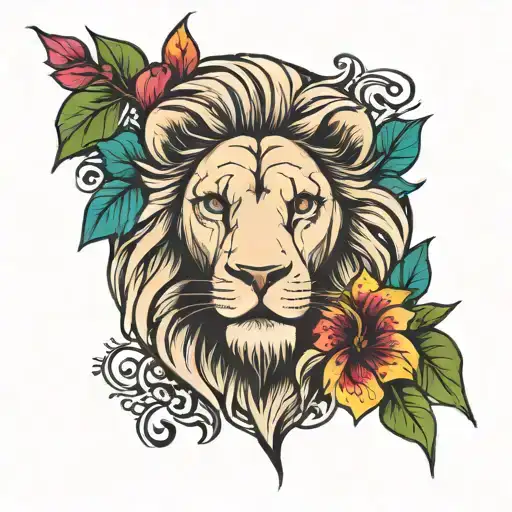 lion with semicolon eyes and hibiscus flower at the bottom  tattoo design idea