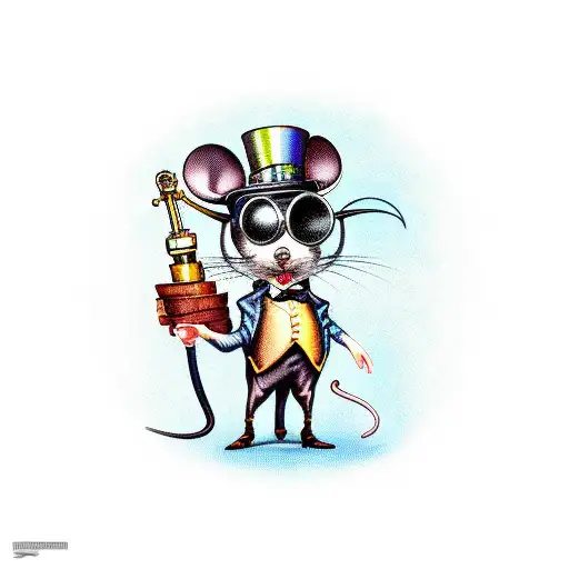 Steampunk mouse in 1920s style vest and top hat with goggles tattoo design idea