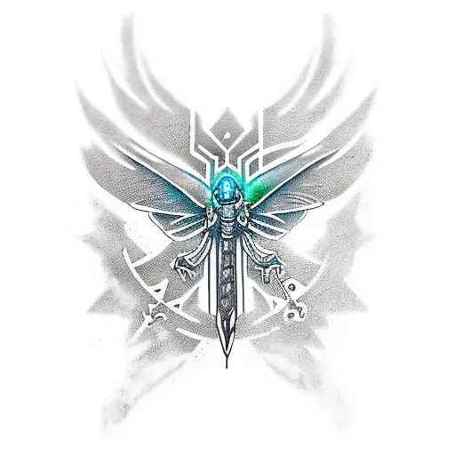 tatoo with logos from Assassin's creed, Playstation, umbrella corporation and  the last of us dragon-fly together tattoo design idea