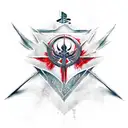 tatoo with logos from Assassin's creed, Playstation, umbrella corporation and  the last of us dragon-fly together tattoo design idea