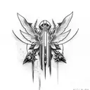 tatoo with logos from Assassin's creed, Playstation, umbrella corporation and  the last of us dragon-fly together tattoo design idea
