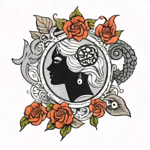 the words Sabrina with Aries and Pisces together  tattoo design idea