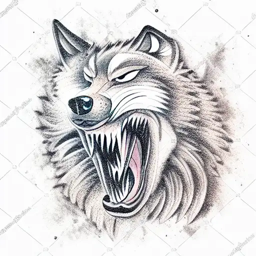 Wolf with open mouth and big teeth tattoo design idea