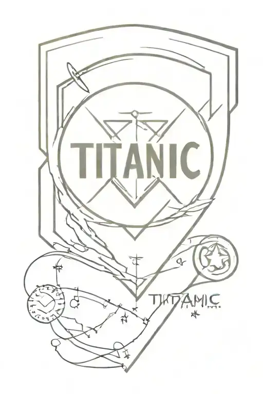 Titanic movie plus Captain America's shield and the letters ECMVNBLISJGDRF tattoo design idea