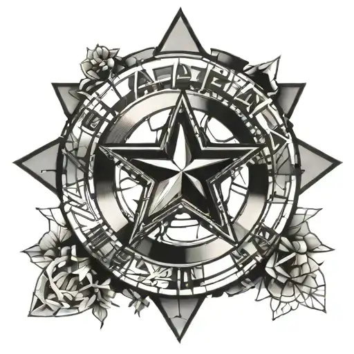 A tattoo design of the Captain America shield with intricate lettering integrated into the design tattoo design idea