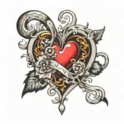 integrate number 13 into heart tattoo design idea