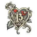 integrate number 13 into heart tattoo design idea