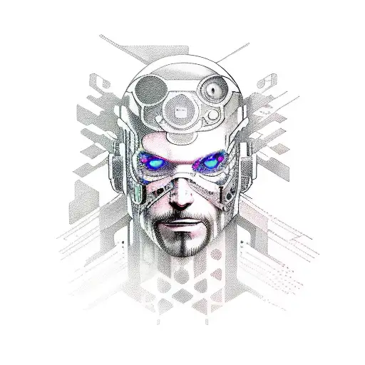 A futuristic tattoo sleeve combining elements from Cyberpunk 2077 and The Witcher tattoo design idea