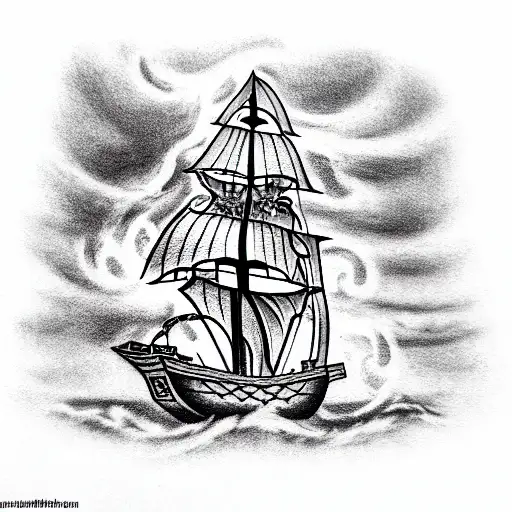 A pirate ship getting pulled down by a kraken tattoo design idea