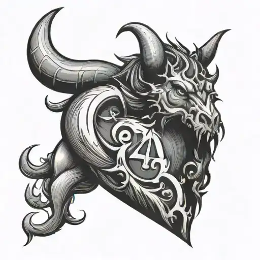 the heart with devil horns and the tail with the letter a in it tattoo design idea