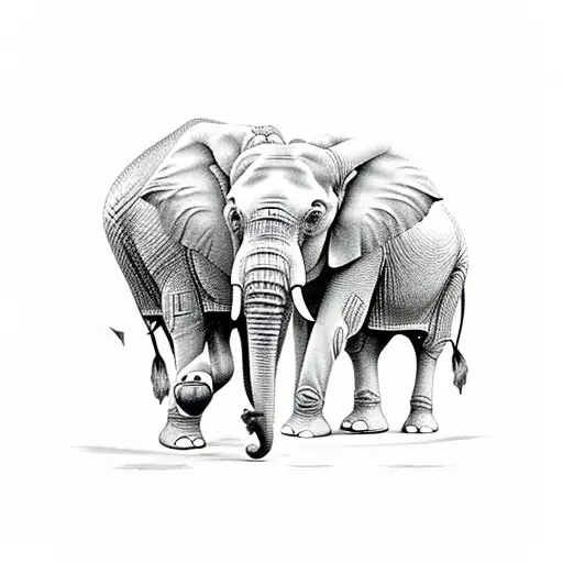 elephant and ox face sode by side tattoo design idea