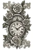 roses clock and banner with a date tattoo design idea
